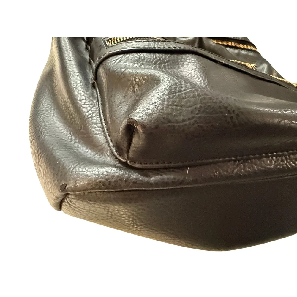 The Honest Co Black‎ Faux Leather Backpack Diaper Bag Minimalist Gold Zipper Bag